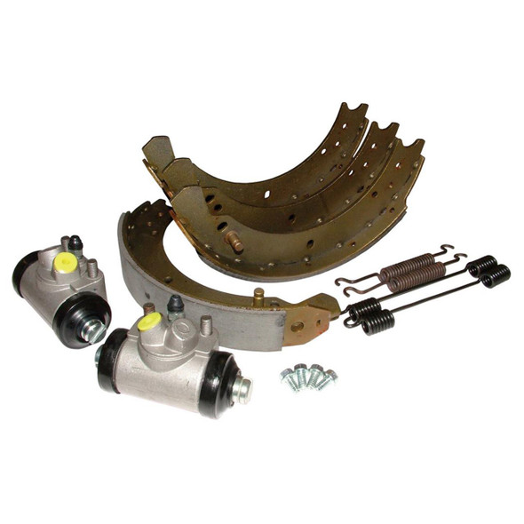 Britpart Rear Brake Shoe Overhaul Kit for Series LWB, including brake shoes, wheel cylinders, springs, and hardware components for vehicle maintenance.