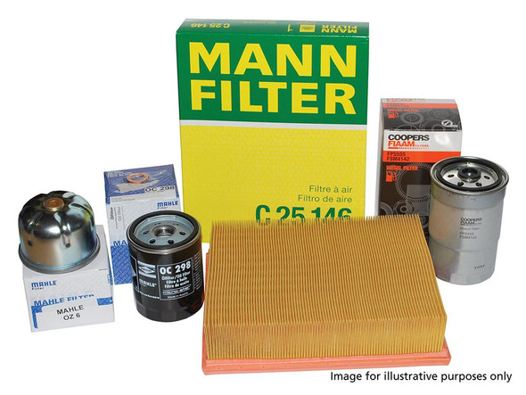 OEM Parts Britpart DA6067P OEM Premium Engine Service Filter Kit for Range Rover L322 4.4 TdV8 2010-2012, including air and oil filters, featuring yellow air filter and various other filters.