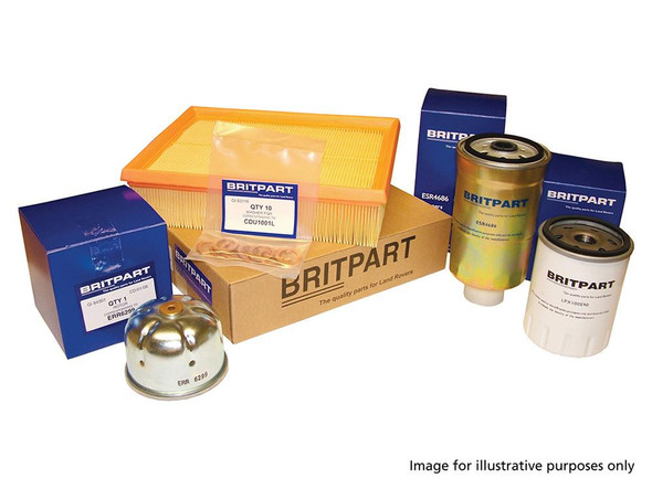 Britpart Engine Service Filter Kit for Range Rover L322 3.6 V8 diesel 2006-2012, including air filters, oil filters, and gasket set for engine maintenance.