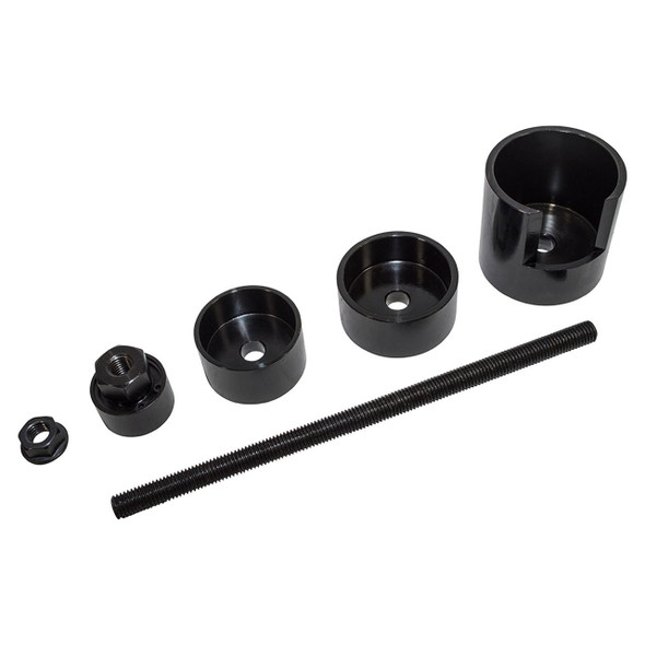 Laser Rear Lower Hub Bush Installer Tool for Discovery and Range Rover, black plastic and metal tool components for installation of rear lower hub bushes.