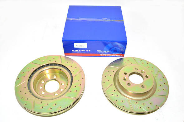 Front Vented Brake Discs Drilled and Grooved Performance Upgrade for Discovery 5 from JGS4x4