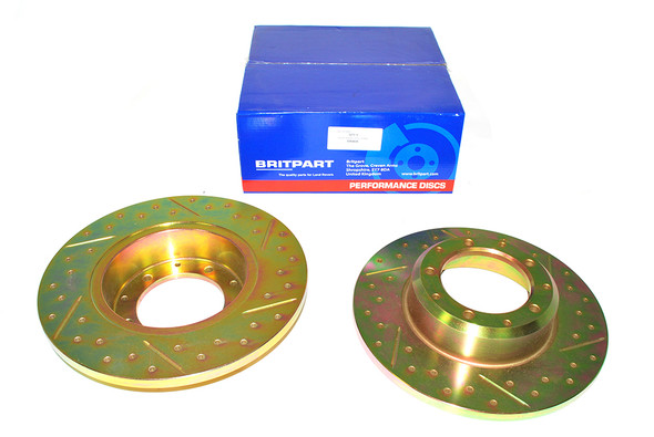 Rear Solid Brake Discs Drilled and Grooved Performance Upgrade for Defender 110 from JGS4x4