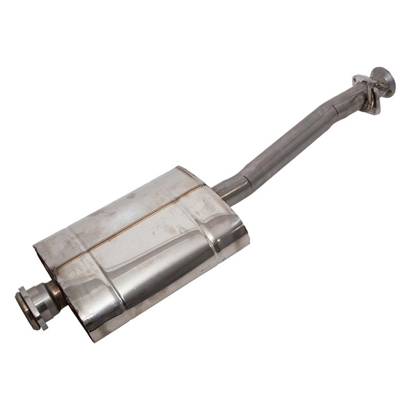 DOUBLE SS Double S Centre Silencer for Defender 110 300Tdi - ESR2383, stainless steel vehicle exhaust silencer with attached pipe and mounting flange.
