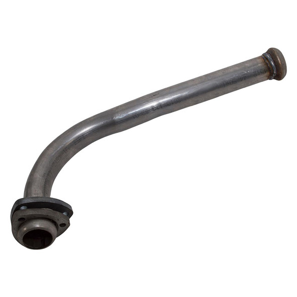 Double SS Double S Downpipe for Defender 2.5 NA Diesel, metal automotive part with a curved pipe and flange for engine exhaust connection.