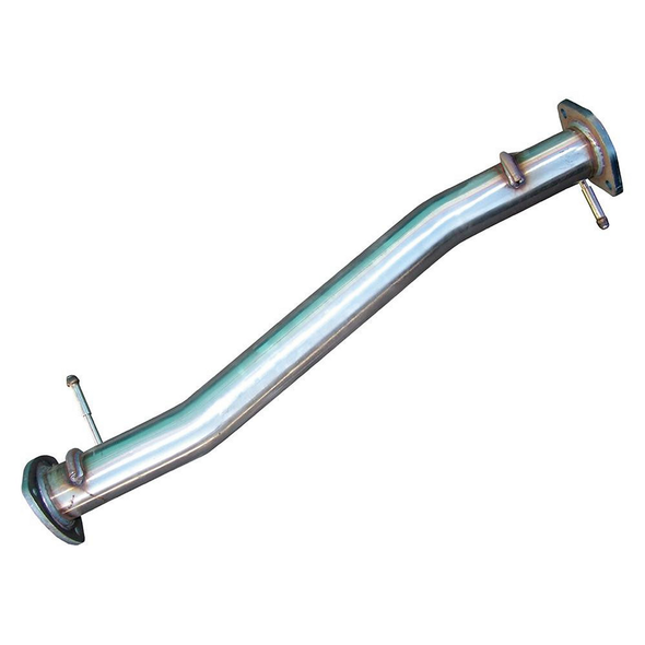 Britpart Front Exhaust Silencer Replacement Pipe for Defender 90 Td5, metallic exhaust pipe with mounting flanges and brackets.