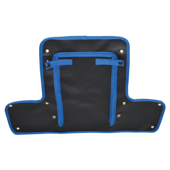 Britpart Black Radiator Muff with Blue Trim for Series 2/2A, front view showing black protective cover with blue trim and adjustable straps.