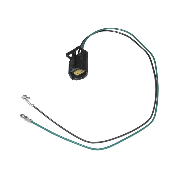 Product: Direct Replacement Lighting Loom Extension Harness- 2 Pin for Defender, image of a wiring harness with connector and extension wires for vehicle lighting repair.