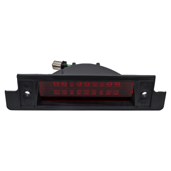 Britpart LED Rear High Mounted Brake Light for Defender - LR044451, front view of the black rear brake light with LED array inside a rectangular red lens