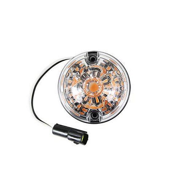 WIPAC  LED Clear Rear Indicator Light for Defender - LR048187, round transparent vehicle indicator with wiring connector.