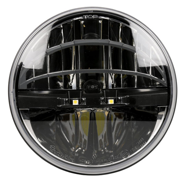 Truck-Lite ECE LED Right Hand Drive Headlamp Pair for Defender, Series, and Range Rover, front view of the round headlamp with black internal housing and LED bulbs Truck-Lite ECE LED Right Hand Drive Headlamp Pair for Defender, Series, and Range Rover, front view of the round headlamp with black internal housing and LED bulbs
