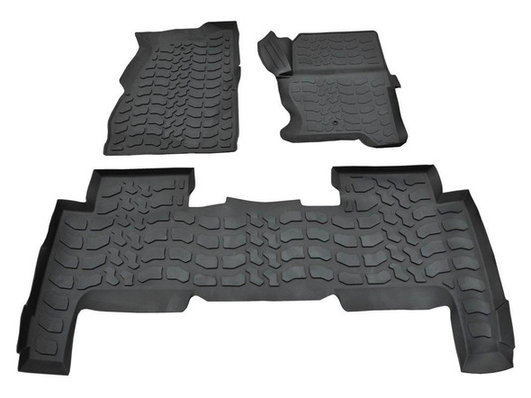 Britpart Heavy Duty Rubber Floor Mat Set for Range Rover Sport L320, durable black rubber mats with textured grip pattern for all-weather protection.