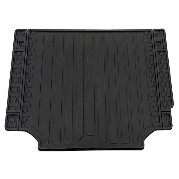 Britpart Loadspace Boot Mat With Bumper Protector for NEW Defender 110, black rubber trunk liner with textured surface and bumper protection edges.