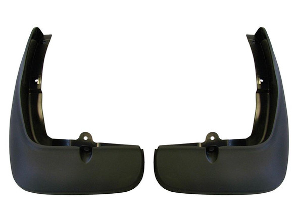 Direct Replacement Front Mud Flaps - CAS500070PCL for Range Rover Sport, black plastic mud flaps shown in the image.