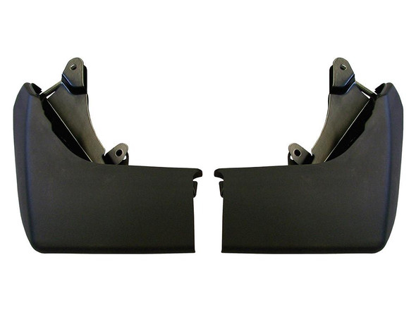 Terrafirma Front Mud Flaps for Discovery 3/4, black plastic mud guards with mounting brackets on a plain white background.