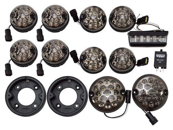 WIPAC Smoked LED Light Kit for Defender (1983-2016), LED lights with wiring harness and mounting brackets for vehicle upgrade.
