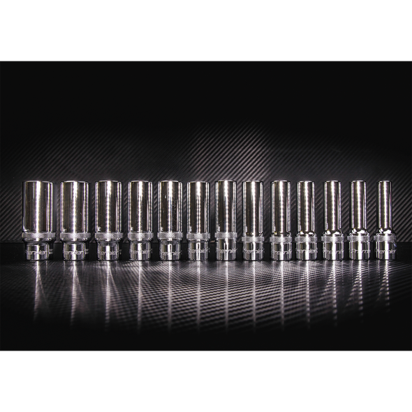 Sealey Lock-On 1/2 Drive Deep Socket Set 13 Piece Metric