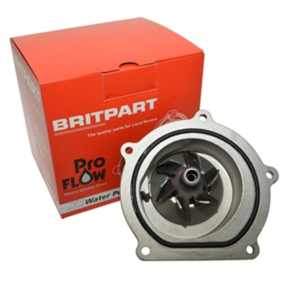 PROFLOW XS Water Pump OE Quality for Discovery 2 Td5, automotive water pump with metal housing and impeller, packaged with BRITPART branding.