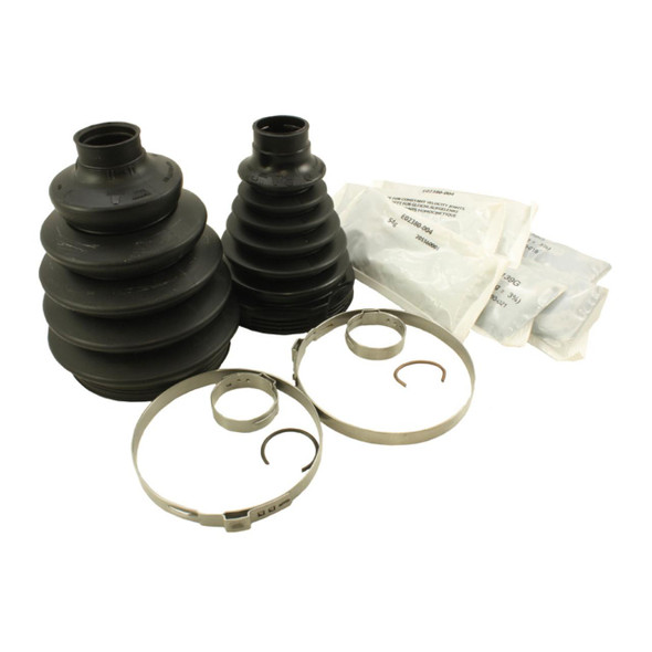 Direct Replacement Front Driveshaft CV Boot Kit For V8 Auto & TDV6 Manual Discovery 3/4 & Range Rover Sport, car CV boot kit with black rubber boots, metal clamps, and packaging. Direct Replacement Front Driveshaft CV Boot Kit For V8 Auto & TDV6 Manual Discovery 3/4 & Range Rover Sport, car CV boot kit with black rubber boots, metal clamps, and packaging.