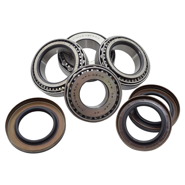 OEM Parts Discovery 4 Front Differential Bearing Overhaul Kit, automotive differential bearing overhaul kit with multiple bearings and seals for vehicle repair.