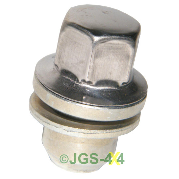 Britpart Alloy Wheel Nut Set of 20 for Range Rover Sport, close-up view of a single shiny, metallic wheel nut.