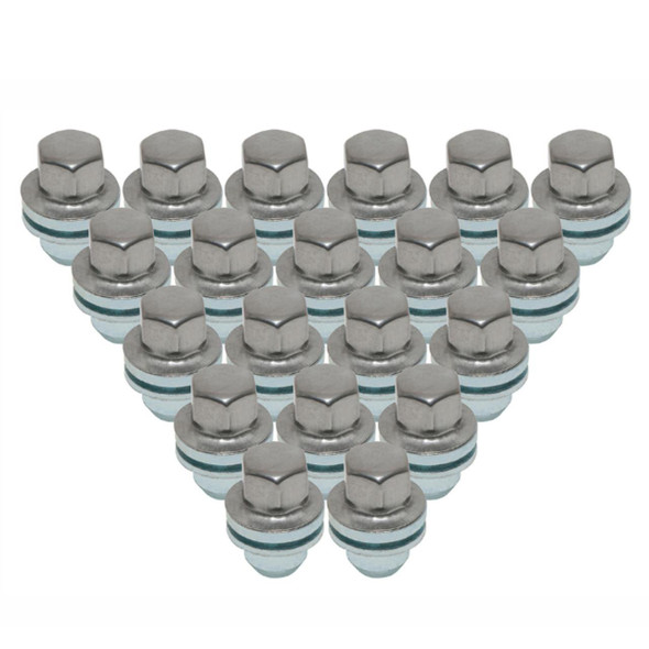 Britpart Alloy Wheel Nut Set of 20 for Range Rover Sport, steel lug nuts with washers arranged in a heart shape.