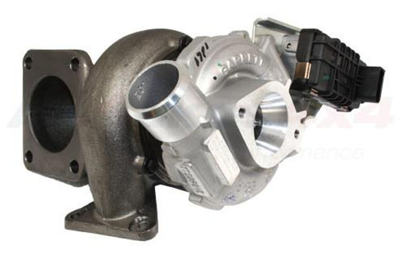 Garrett New Turbo for Defender 2.4 Tdci - LR018396, car turbocharger with metal housing and electronic control module for vehicle engine performance.