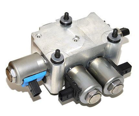 OEM Parts Valve Levelling Block for Range Rover Sport, automotive component with metallic and plastic parts, used for vehicle suspension adjustment.