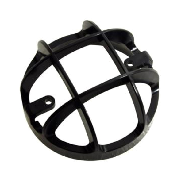 Terrafirma Defender Light Guards 73mm for Defender (1994-2016), black protective light guard with circular design and crossbars for off-road vehicle protection.