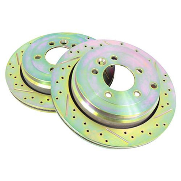 Terrafirma Discovery 3 Performance Rear Brake Discs Drilled & Grooved CDG, automotive brake discs with drilled and grooved design for enhanced braking performance.