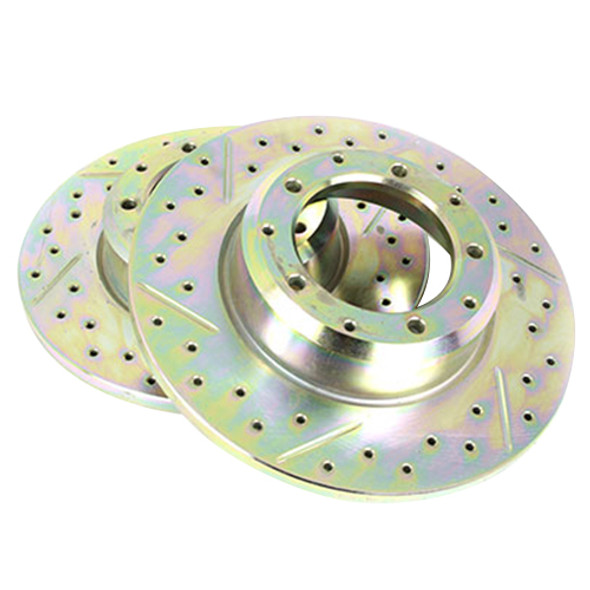 Defender 110/130 Front Cross Drilled and Grooved Vented Brake Disc Pair Terrafirma from JGS4x4