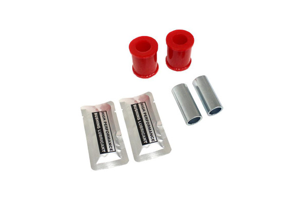 Terrafirma Front Panhard Rod Bush Kit Early Type (ANR3410), image showing red rubber bushes, metal sleeves, and lubricants for vehicle suspension upgrade.