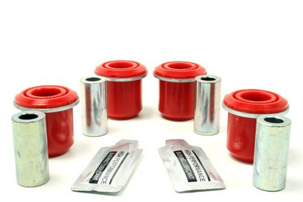Terrafirma Front Upper Suspension Arm Bush (LR056964), set of red suspension arm bushings with metal sleeves and installation accessories.