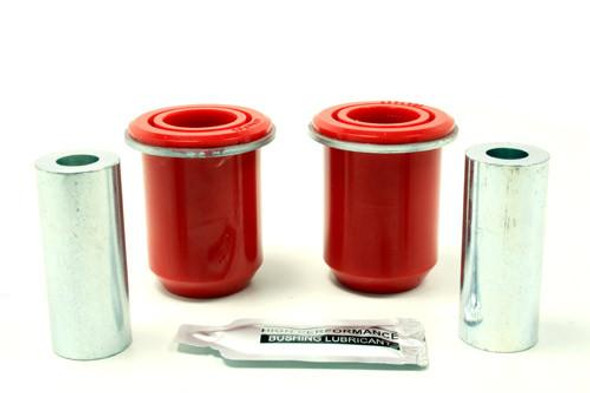 Terrafirma Front Lower Suspension Arm Bush (LR051585), image showing the red bush with metal tubes and lubricant for vehicle suspension repair.