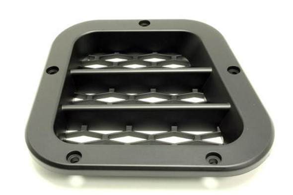 Terrafirma Defender Sport Left Hand Side Wing Vent Grill, black automotive ventilation grille with horizontal slats and mounting holes.