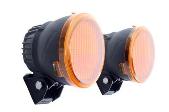 Terrafirma 125mm LED Spot Lights with Amber Filters, black LED spotlights with amber-coloured filters for off-road or vehicle lighting.