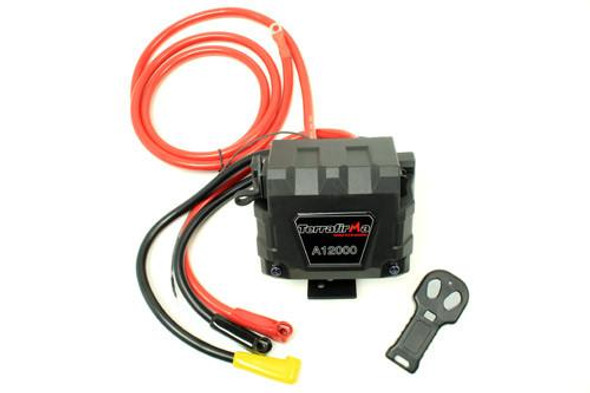 Terrafirma A12000 Replacement Solenoid Pack, portable electronic component with red and black wires and a key tool.