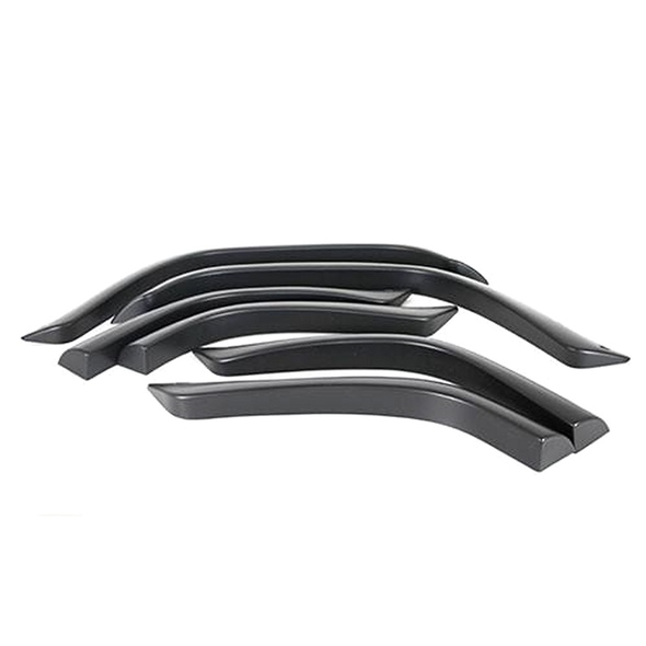 Terrafirma Discovery 1 5-Door Extra Wide Wheel Arch Kit, image showing four black, curved wheel arch extensions suited for off-road vehicles.