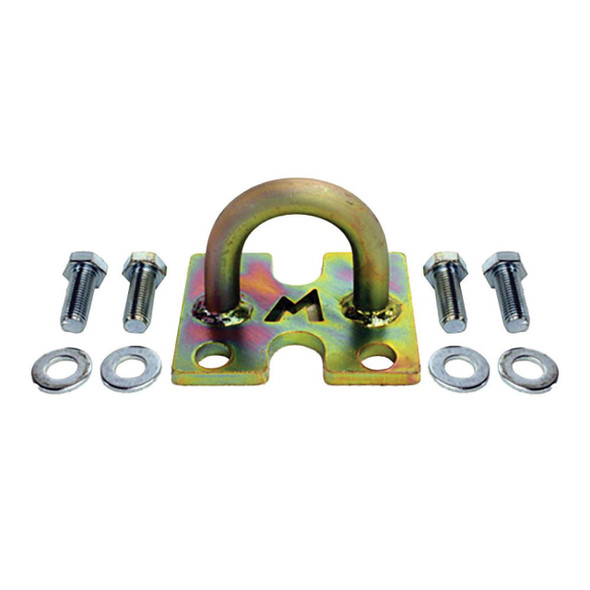 Terrafirma Defender Rear Recovery Point, heavy-duty towing recovery point with mounting hardware, bolts, washers, and gold-coloured bracket for off-road vehicle safety and recovery.