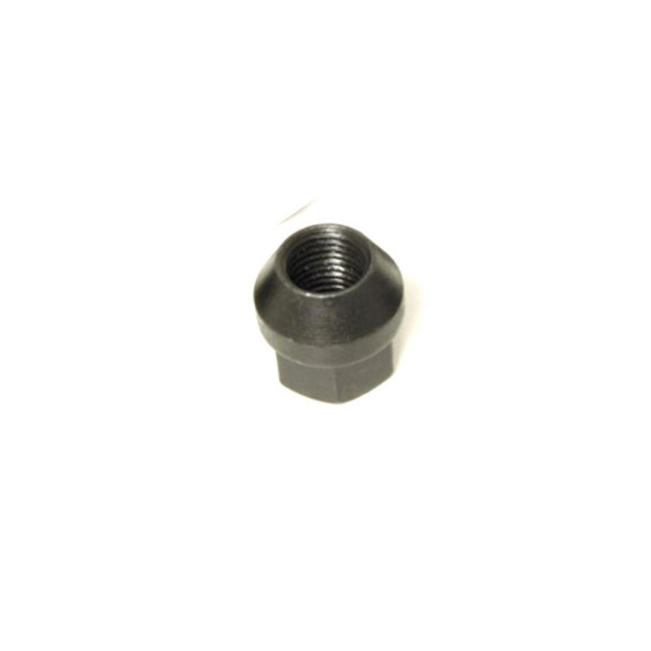 Terrafirma Black Wheel Nuts for Discovery 3, Discovery 4, Range Rover Sport, TF152NUTBLACK, close-up of a single black wheel nut with a threaded interior on a white background.