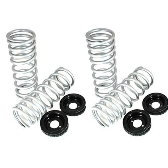 Terrafirma Front and Rear 2-Inch Lift Heavy Load Coil Springs for Discovery 2, image showing a set of silver coil springs with black mounting hardware.