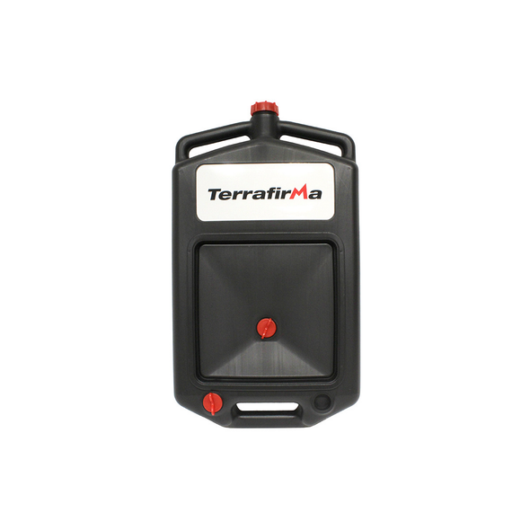 Terrafirma Oil Drainage Container, black plastic container with a large lid and red cap for draining oil efficiently.