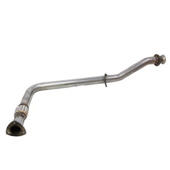 Terrafirma De-cat Down Pipe for Defender Td5 & Discovery 2 Td5, automotive engine exhaust component made of metal with curved and straight sections.