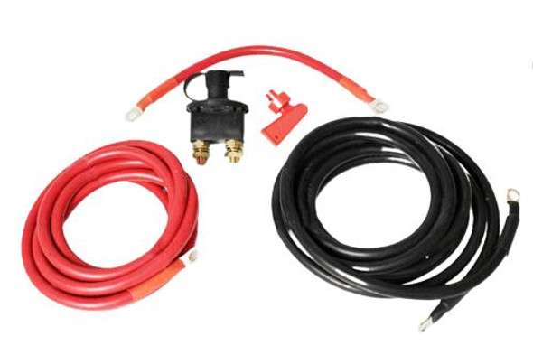 Terrafirma Extended Winch Cables 4M And Isolator Switch, red and black winch extension cables with a switch and connectors.