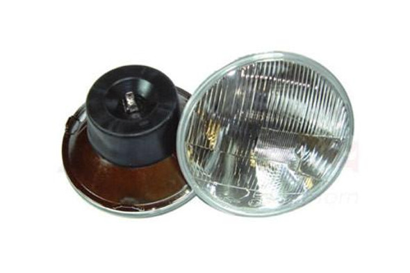 WIPAC  LHD Halogen Headlight Conversion Kit for Defender - GL006, automotive headlight assembly with clear lens and black mounting components. WIPAC  LHD Halogen Headlight Conversion Kit for Defender - GL006, automotive headlight assembly with clear lens and black mounting components.