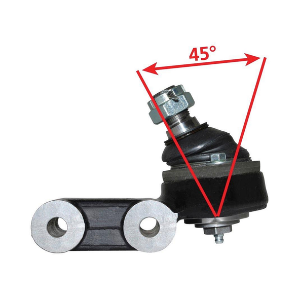 Britpart Fulcrum Bracket with High Articulation Ball Joint for Defender & Discovery 1, automotive suspension component with adjustable articulation angle of 45 degrees.