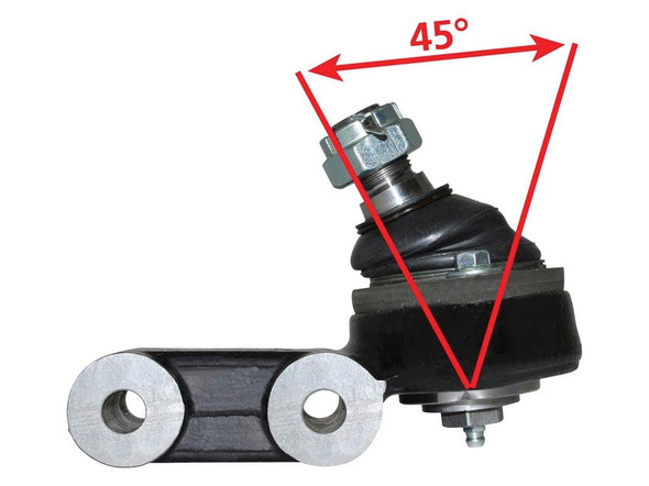 Britpart Fulcrum Bracket with High Articulation Ball Joint for Defender & Discovery 1, automotive suspension component with adjustable articulation angle of 45 degrees.