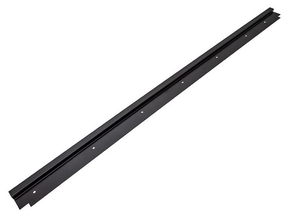Britpart Black Rear Tailgate Seal and Matt Retainer Plate for Defender, black metal tailgate seal and retainer plate with holes for installation.