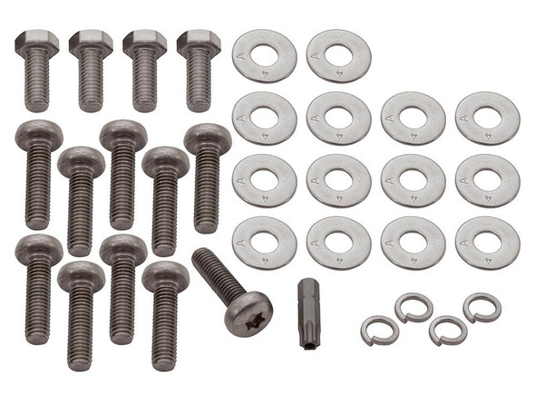 Britpart Rear Crossmember Fixing Kit Stainless Steel for Defender, image showing bolts, washers, and clips for vehicle repair.