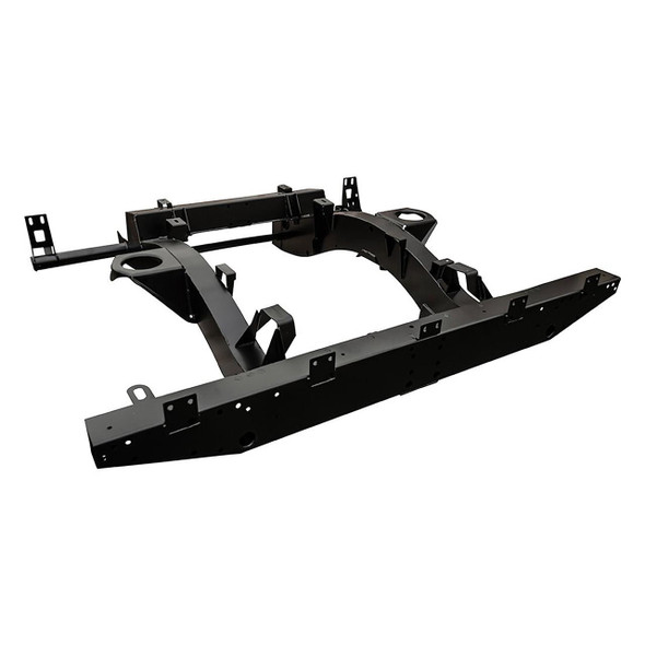 Britpart Rear Half Chassis For Defender 90 200Tdi & 300Tdi Models, black metal automotive chassis frame isolated on white background.