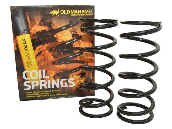 Old Man Emu OME Defender 110/130 Rear Coil Springs Plus 50mm Medium Load, coil springs for off-road vehicle suspension.